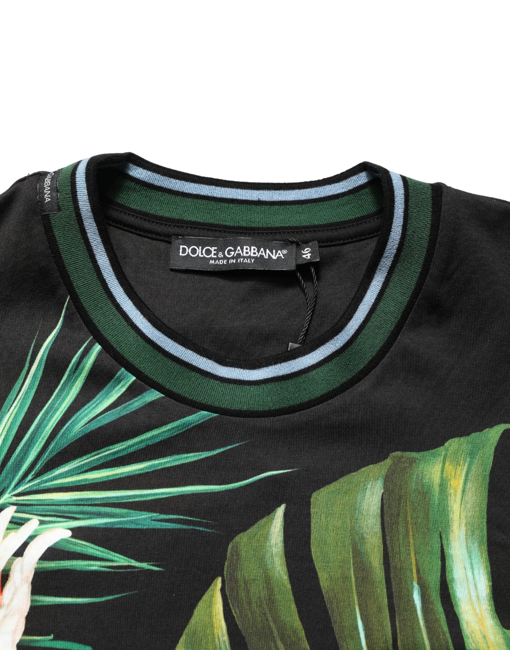 Black shirt with green and blue trim