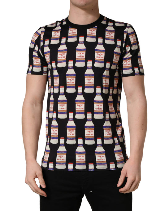 Black t-shirt with white milk cartons pattern