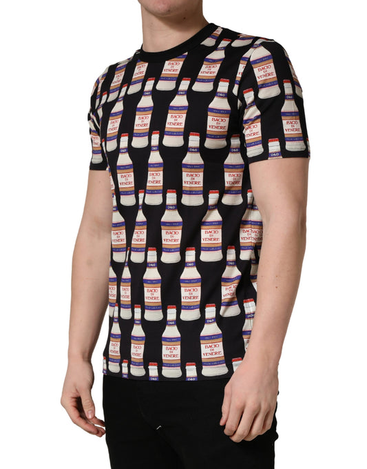 Black t-shirt with white bottles pattern