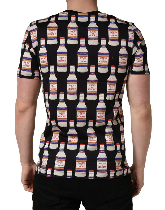 Black t-shirt with white bottles pattern