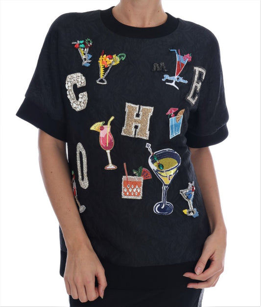 Black sweater with cocktail motifs