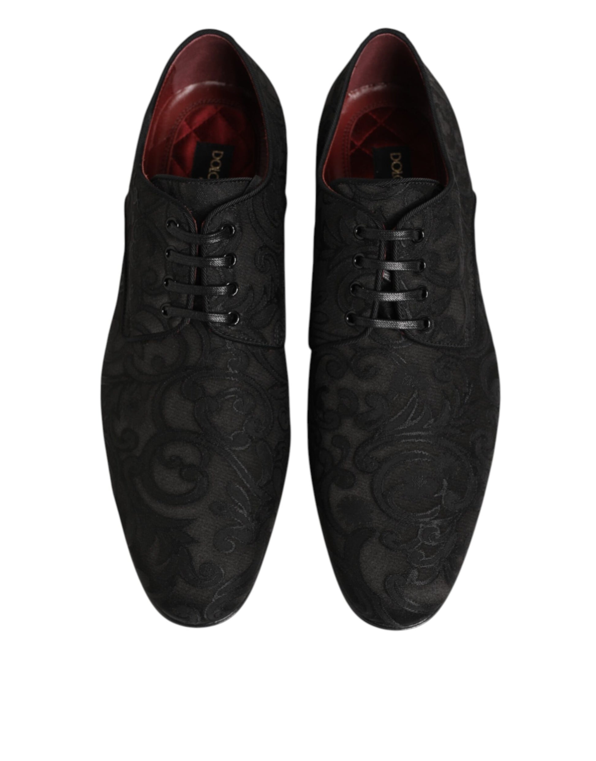 Pair of black brocade lace up dress shoes with red lining, designed by Dolce & Gabbana