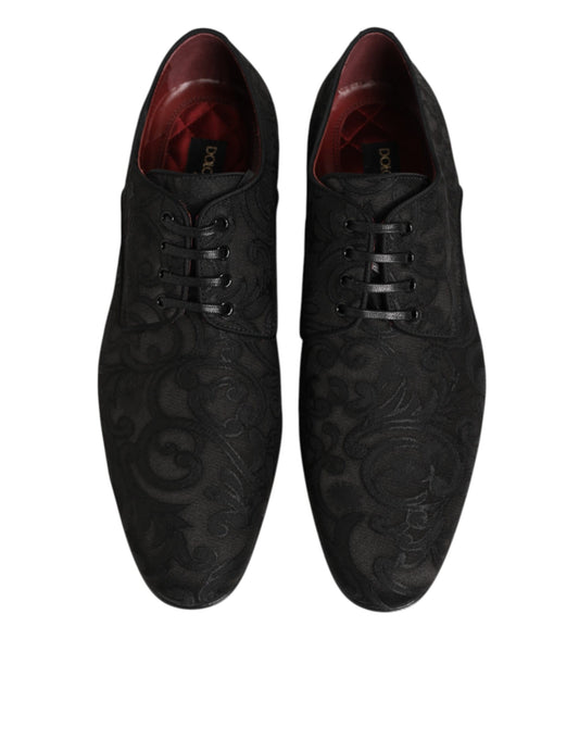 Pair of black brocade lace up dress shoes with red lining, designed by Dolce & Gabbana