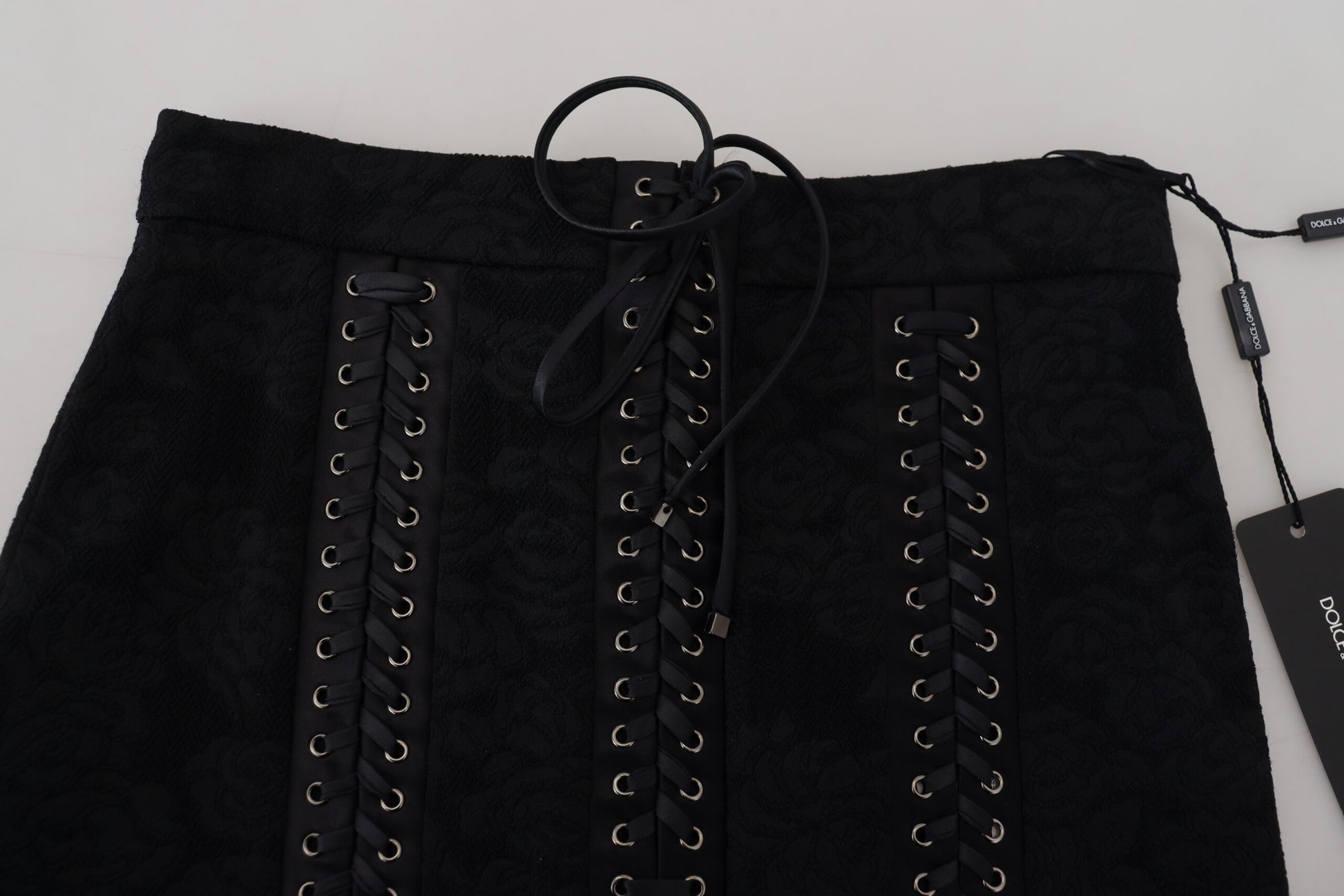 Black leather corset skirt with metal studs
