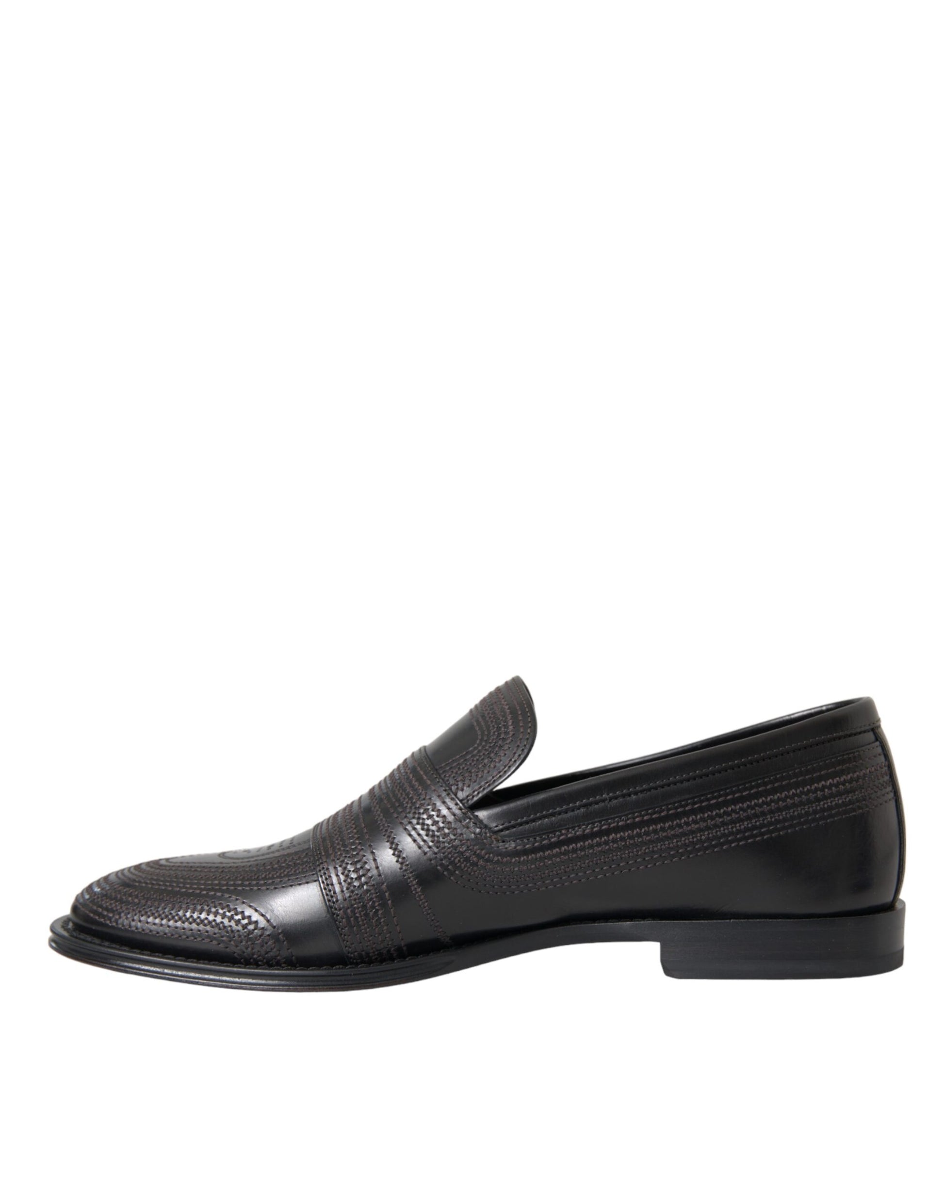 Black leather dress shoe with a patterned sole