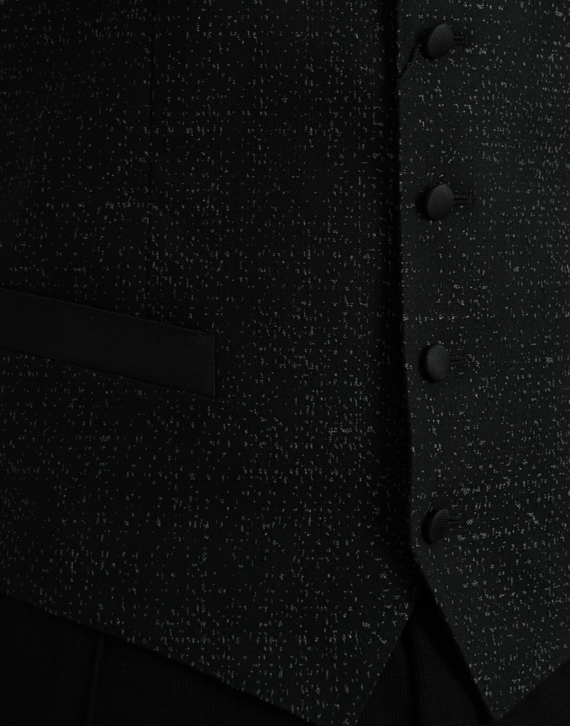 A black silk waistcoat with brown accents, featuring a button-up front and a tie