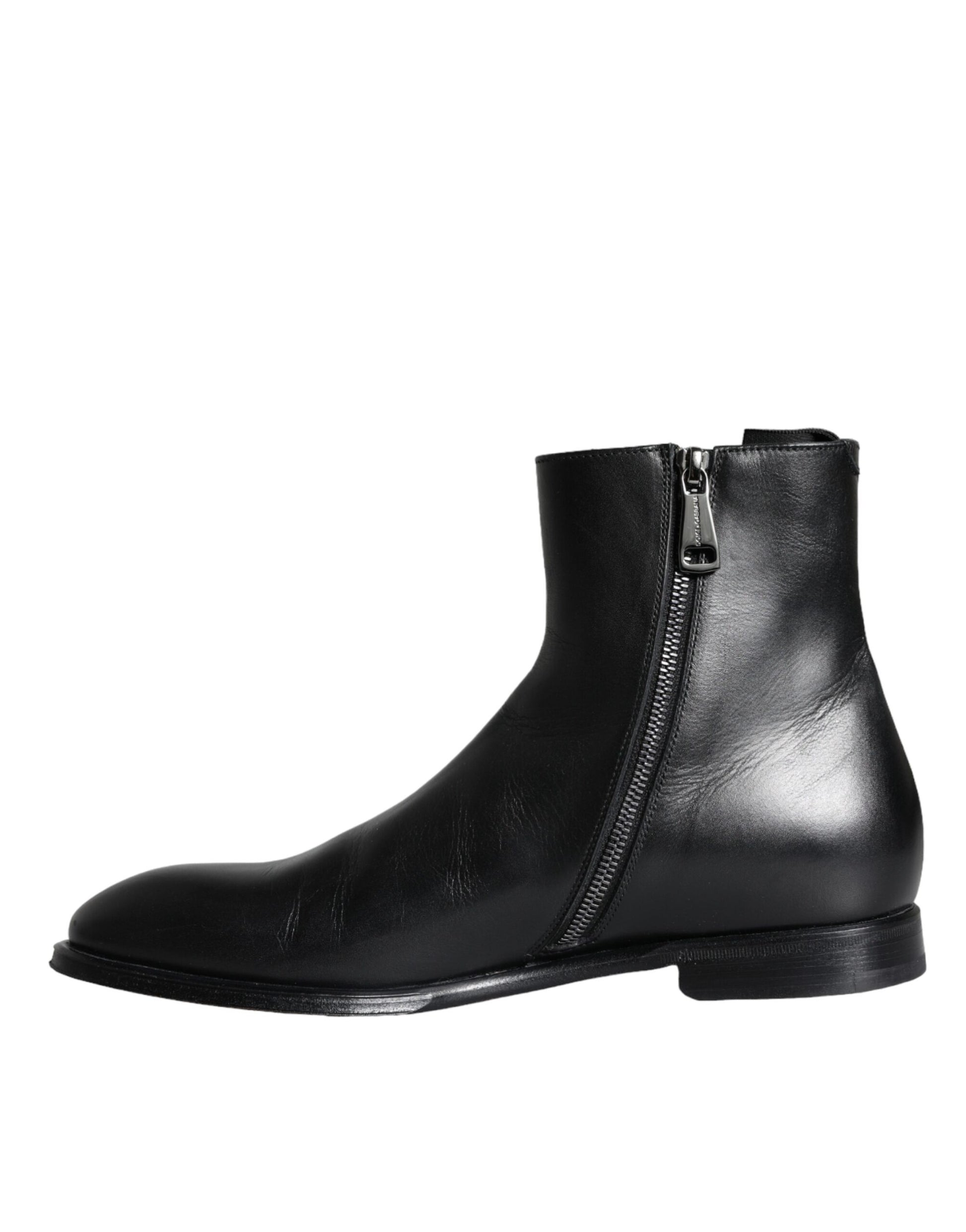 Black leather boot with zipper detailing