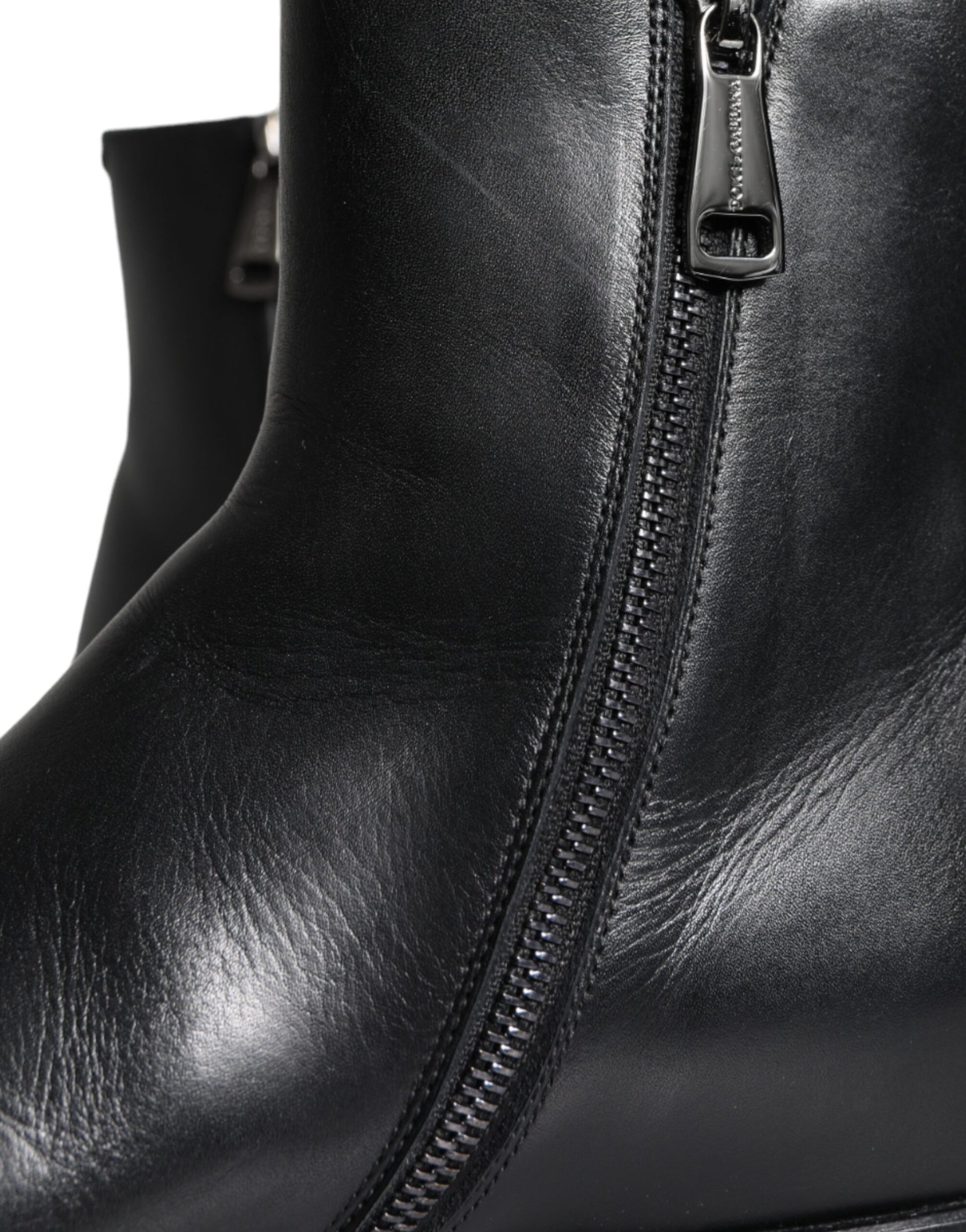 Black leather boot with zippered front
