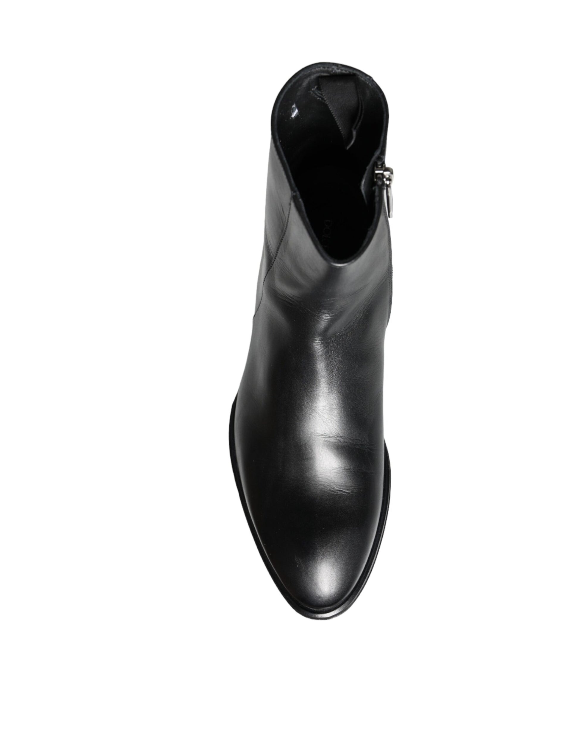 Black leather boot with zipper detail
