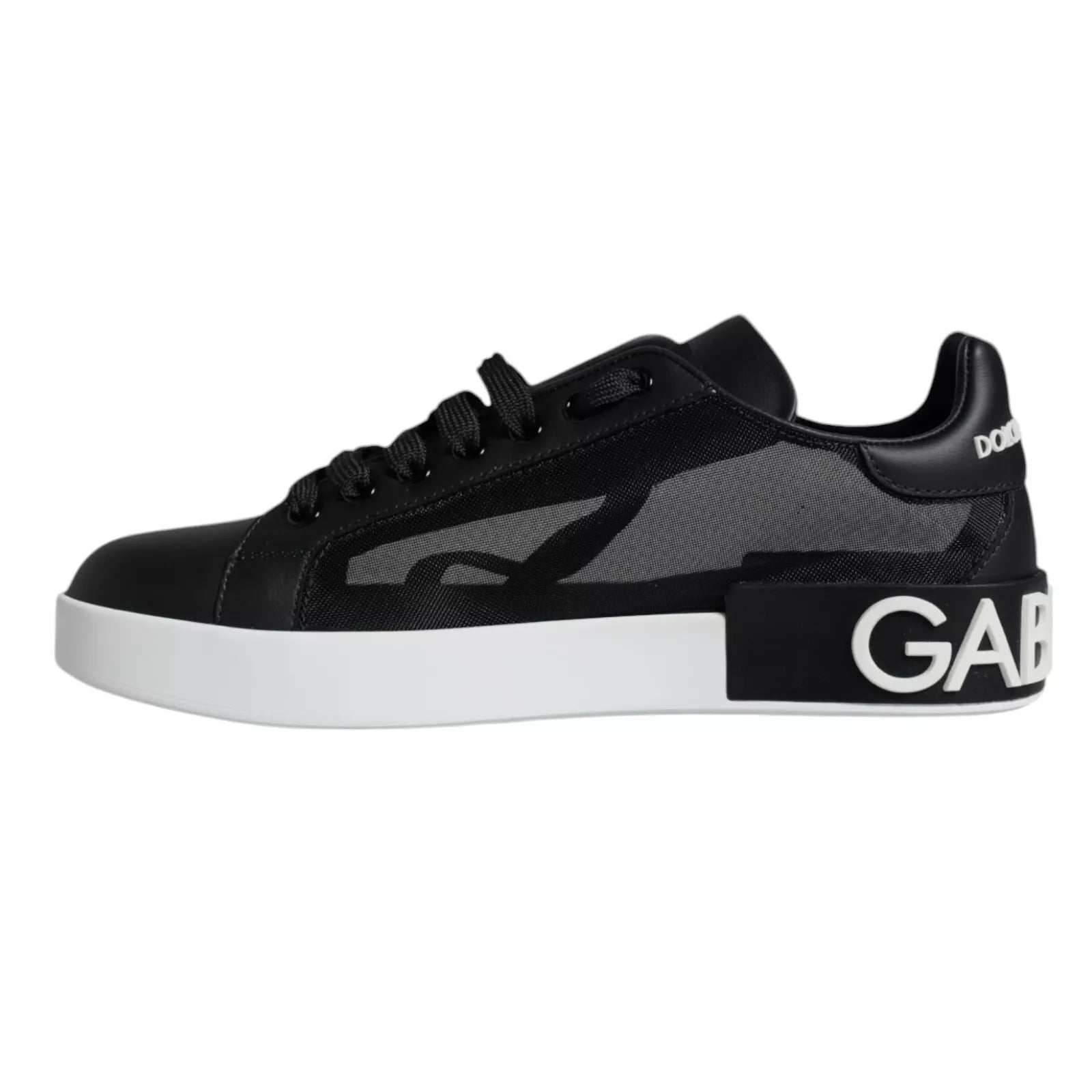 Black calf leather sneakers with white sole, featuring the Dolce & Gabbana logo