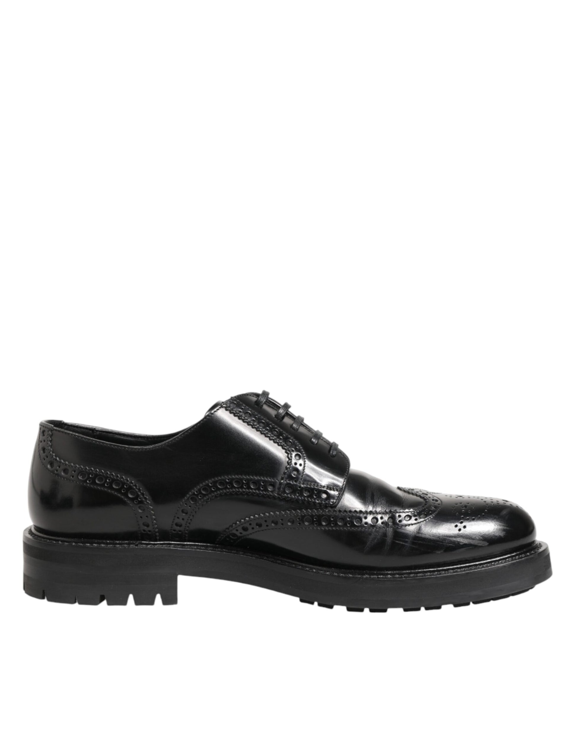 Black leather dress shoes with laces, featuring a derby style and a low heel