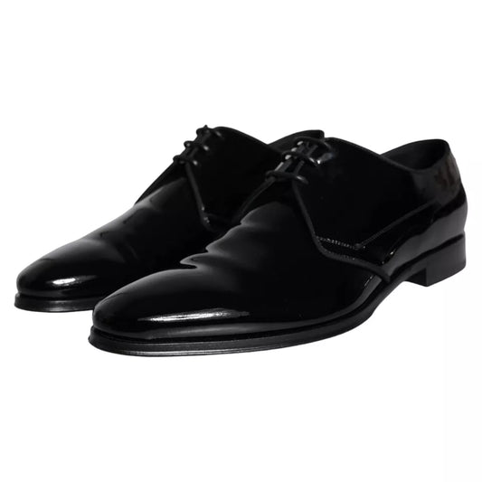 Pair of black leather dress shoes with laces and elastic panels, from Dolce & Gabbana