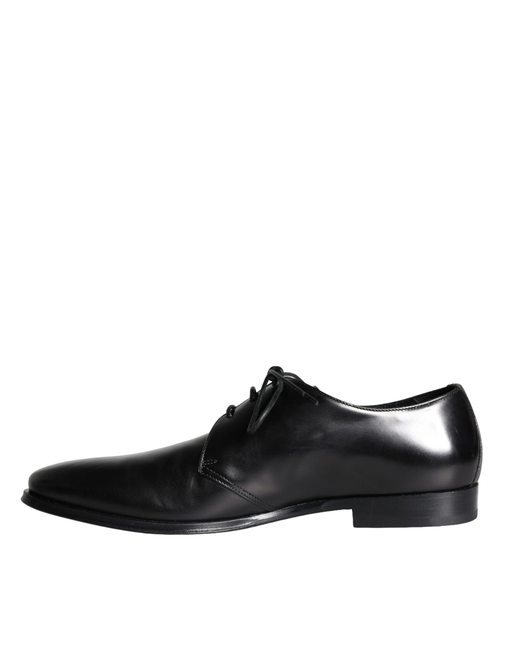 Pair of black leather dress shoes with laces and a small heel