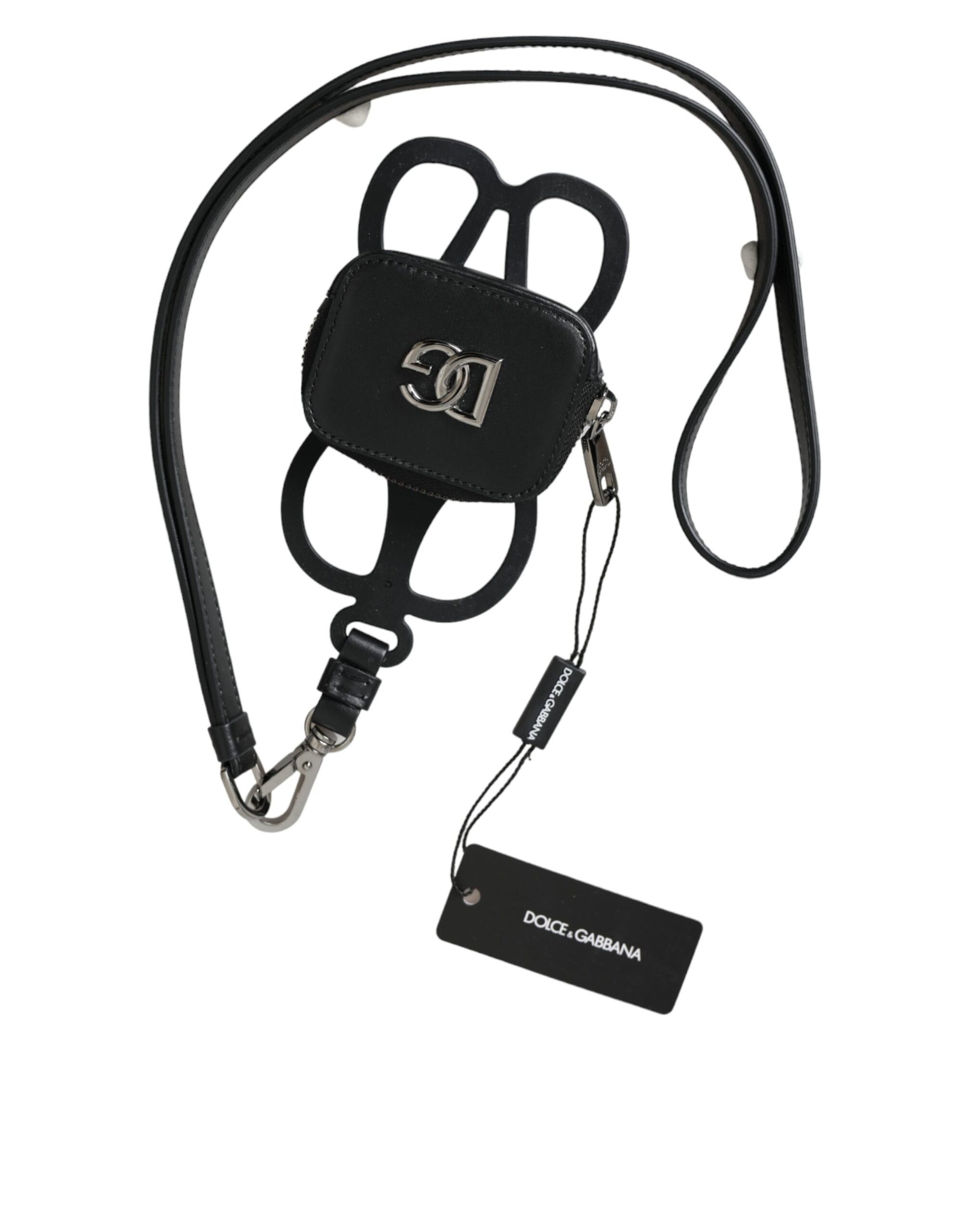 Black leather dog collar with metal clasp and tag