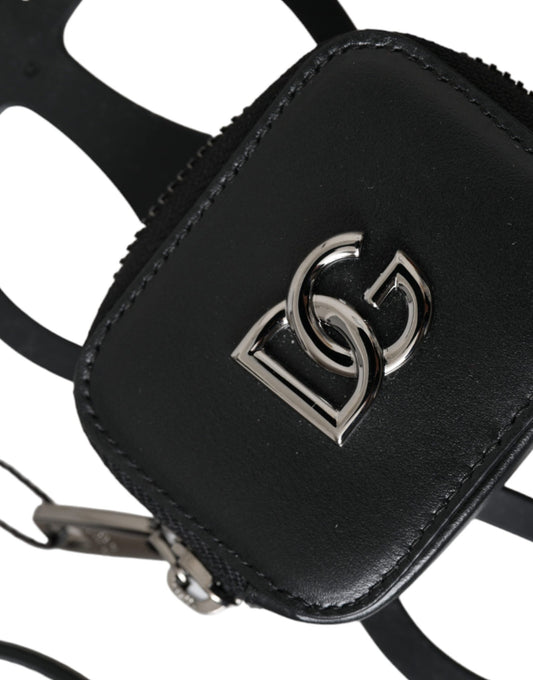 Black leather wallet with silver logo