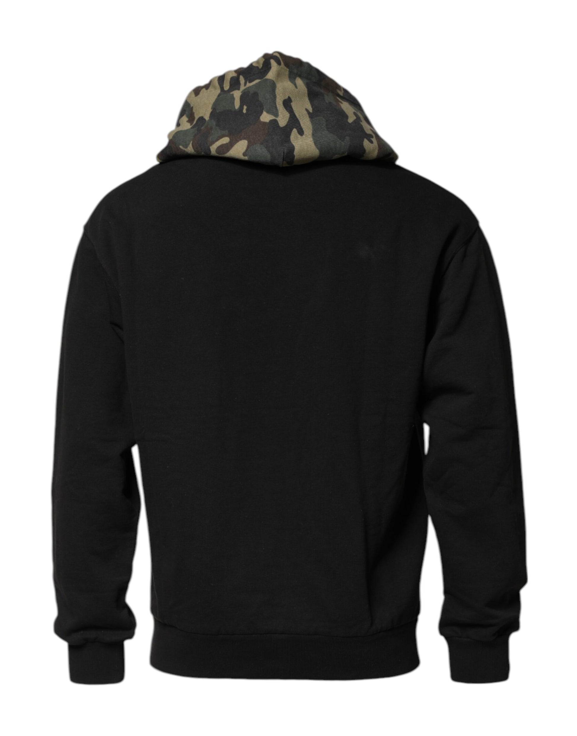 Black hoodie with camouflage pattern on hood