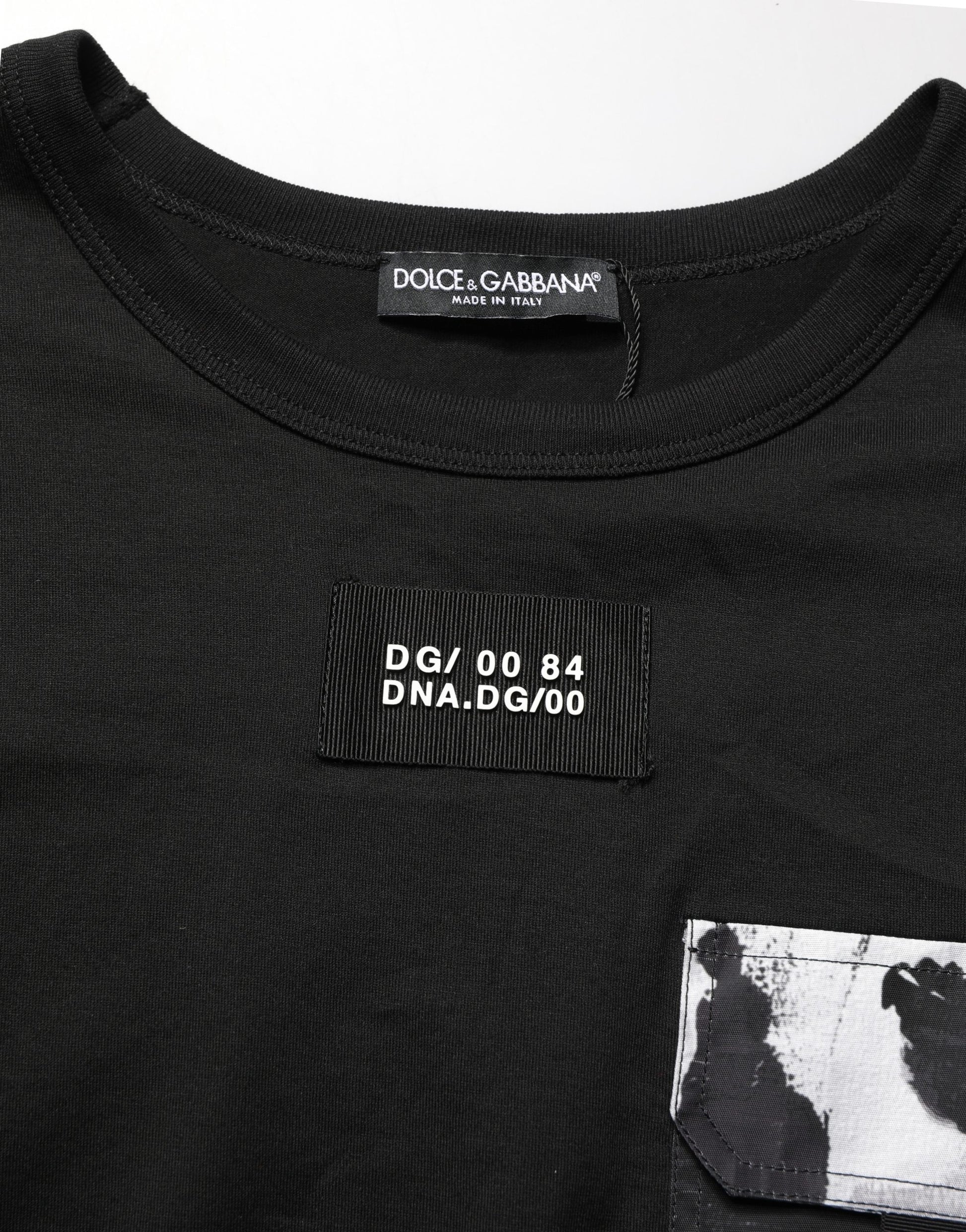 Black camouflage pocket oversized t-shirt with white text label