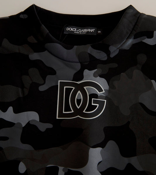 Black camouflage t-shirt with white logo