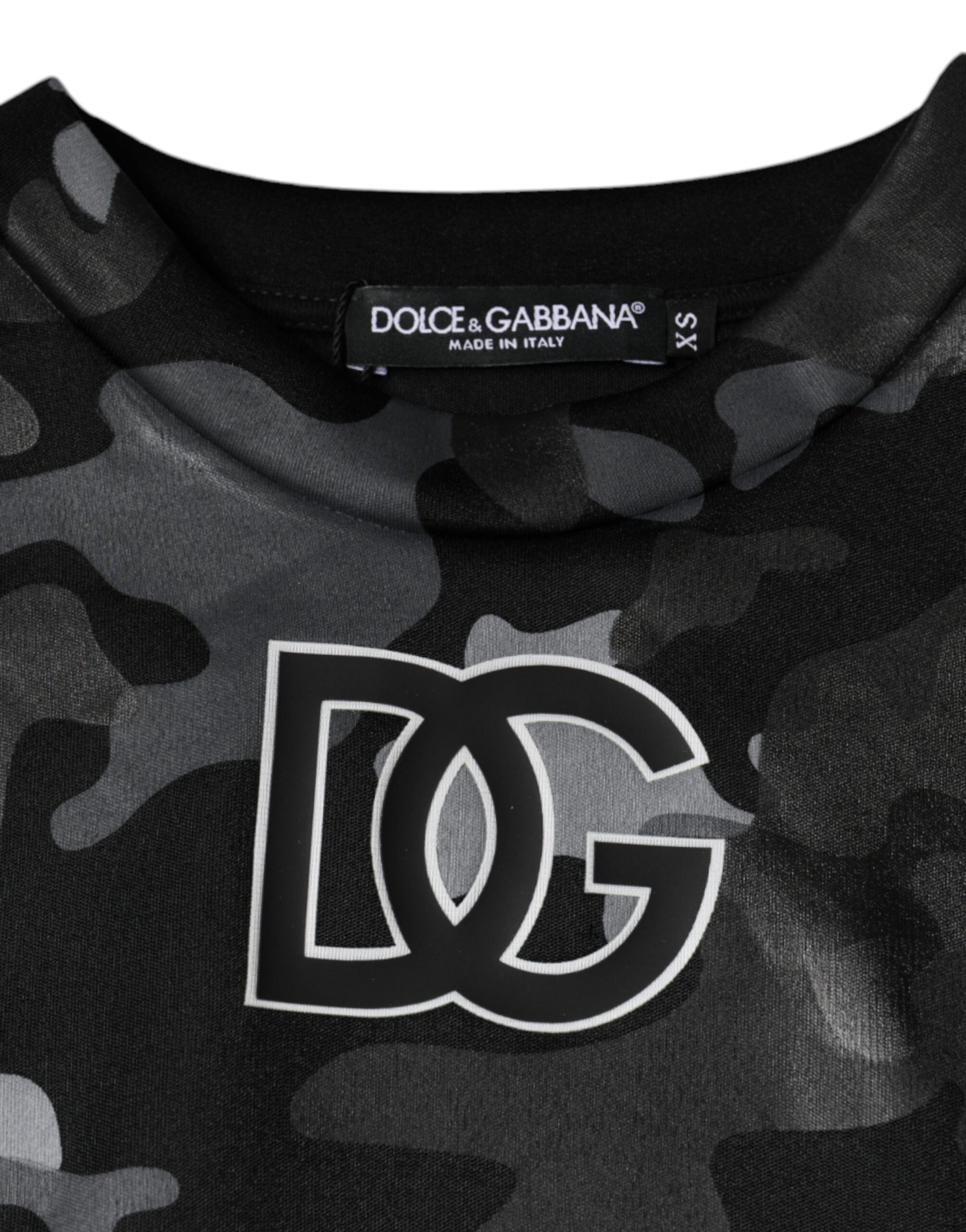 Camouflage print shirt with white logo