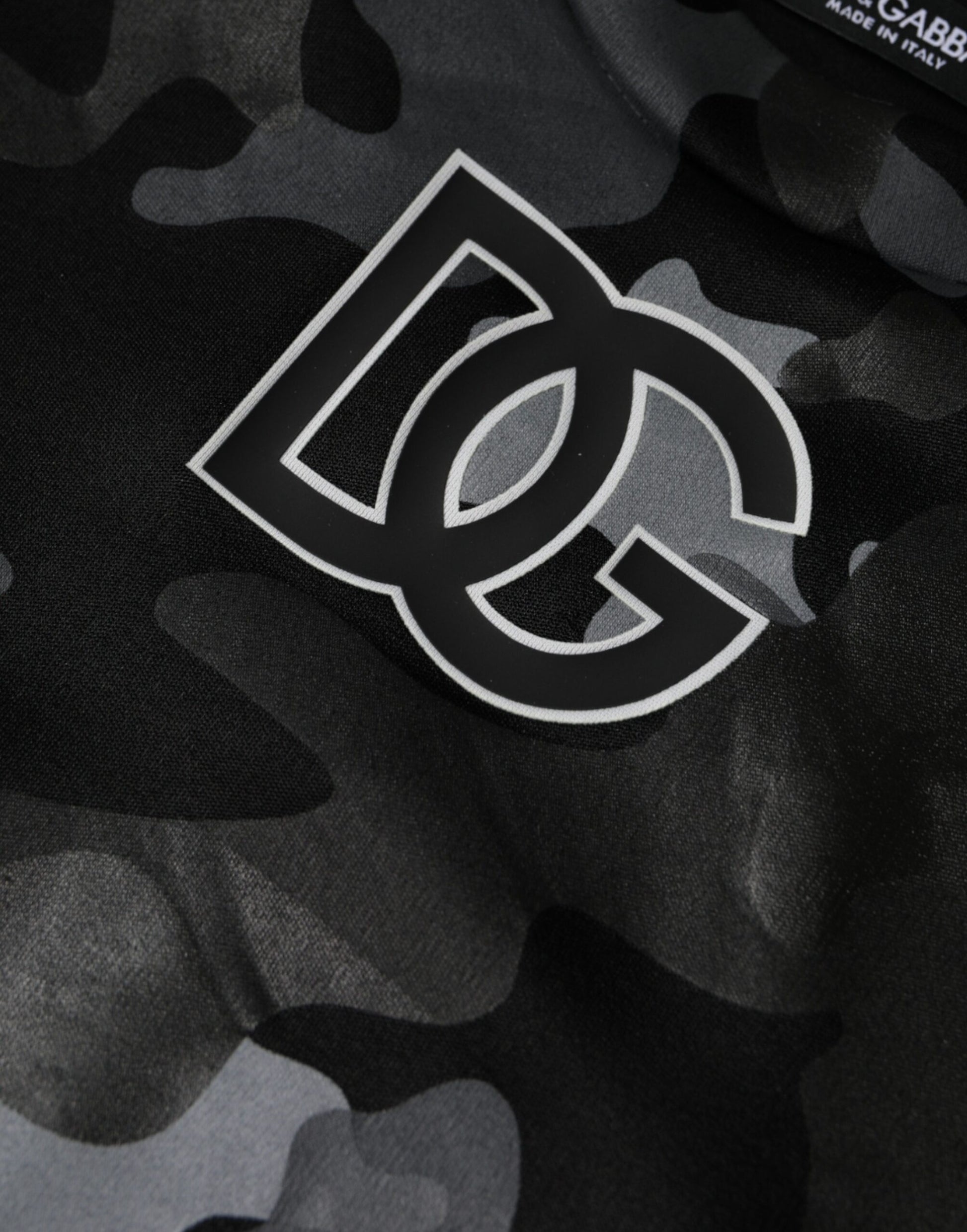 Black camouflage shirt with white logo
