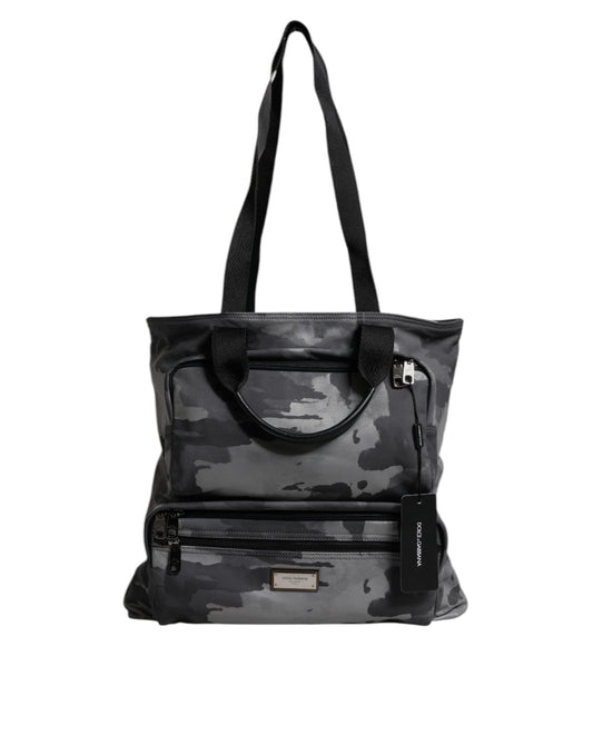 Camouflage patterned tote bag with black straps