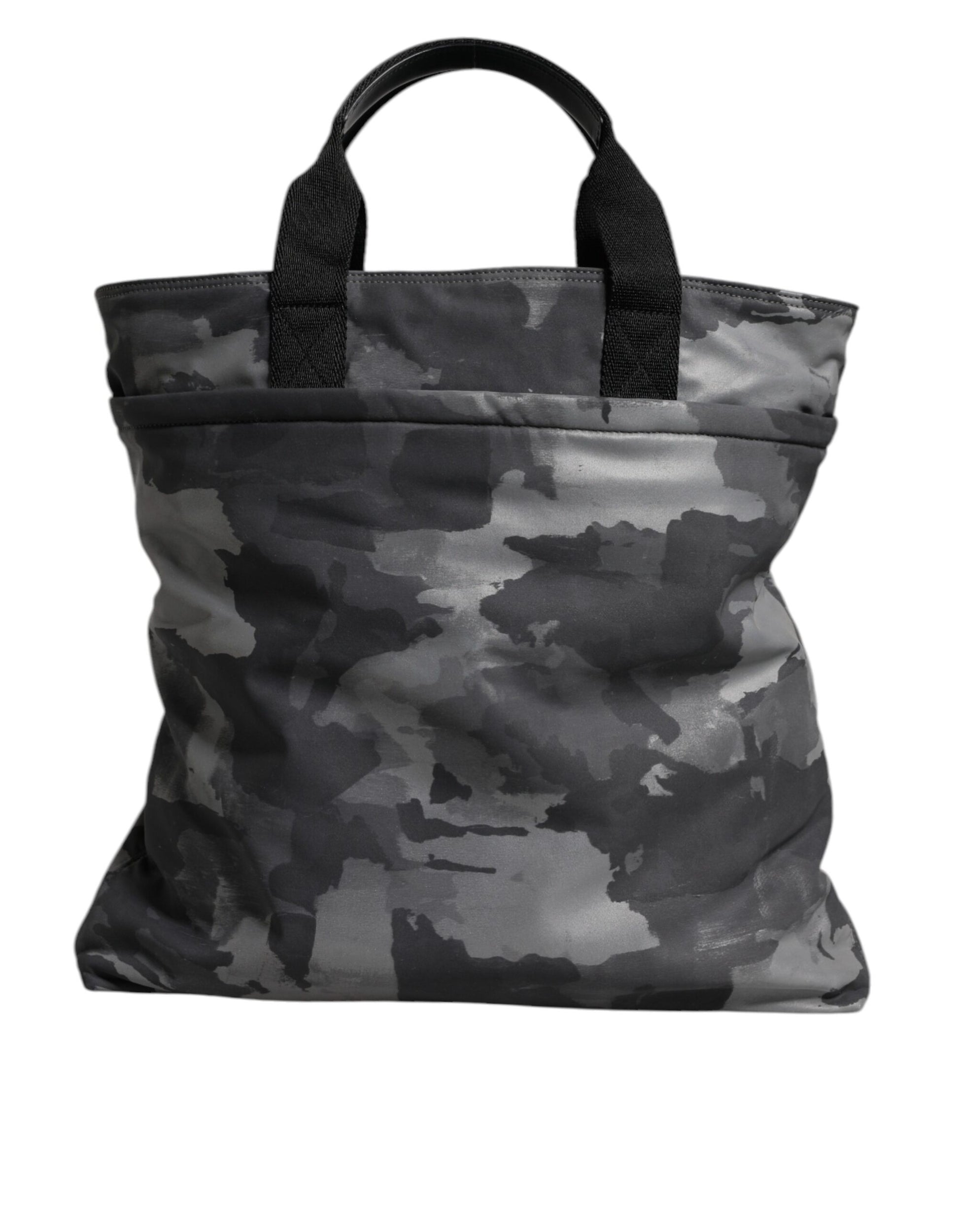 Camouflage tote bag with black handles