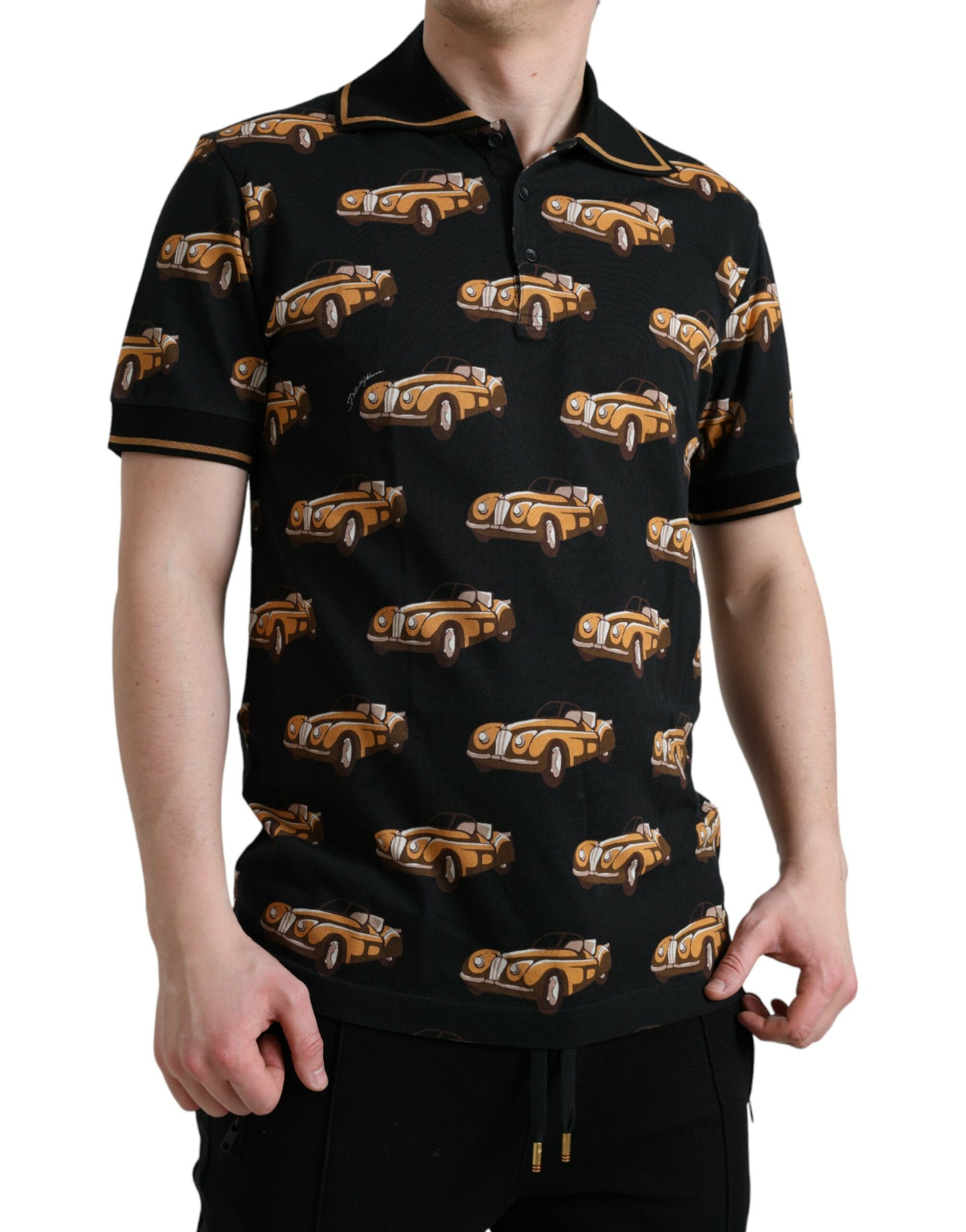 Black polo shirt with yellow taxi design