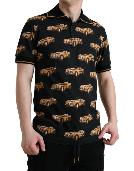Black polo shirt with yellow taxi design