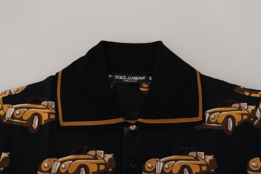 Black jacket with vintage car pattern