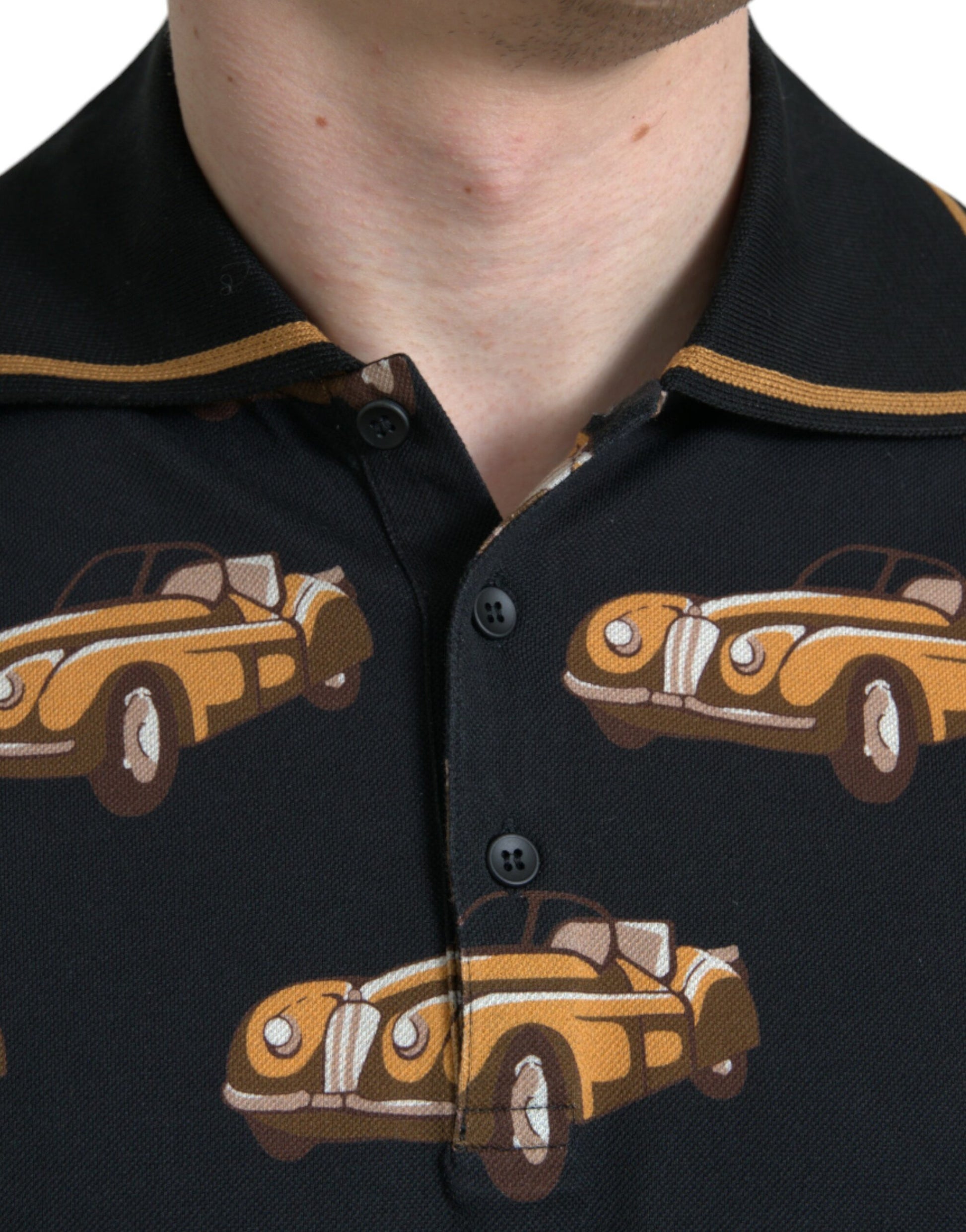 Man wearing pajamas with car pattern