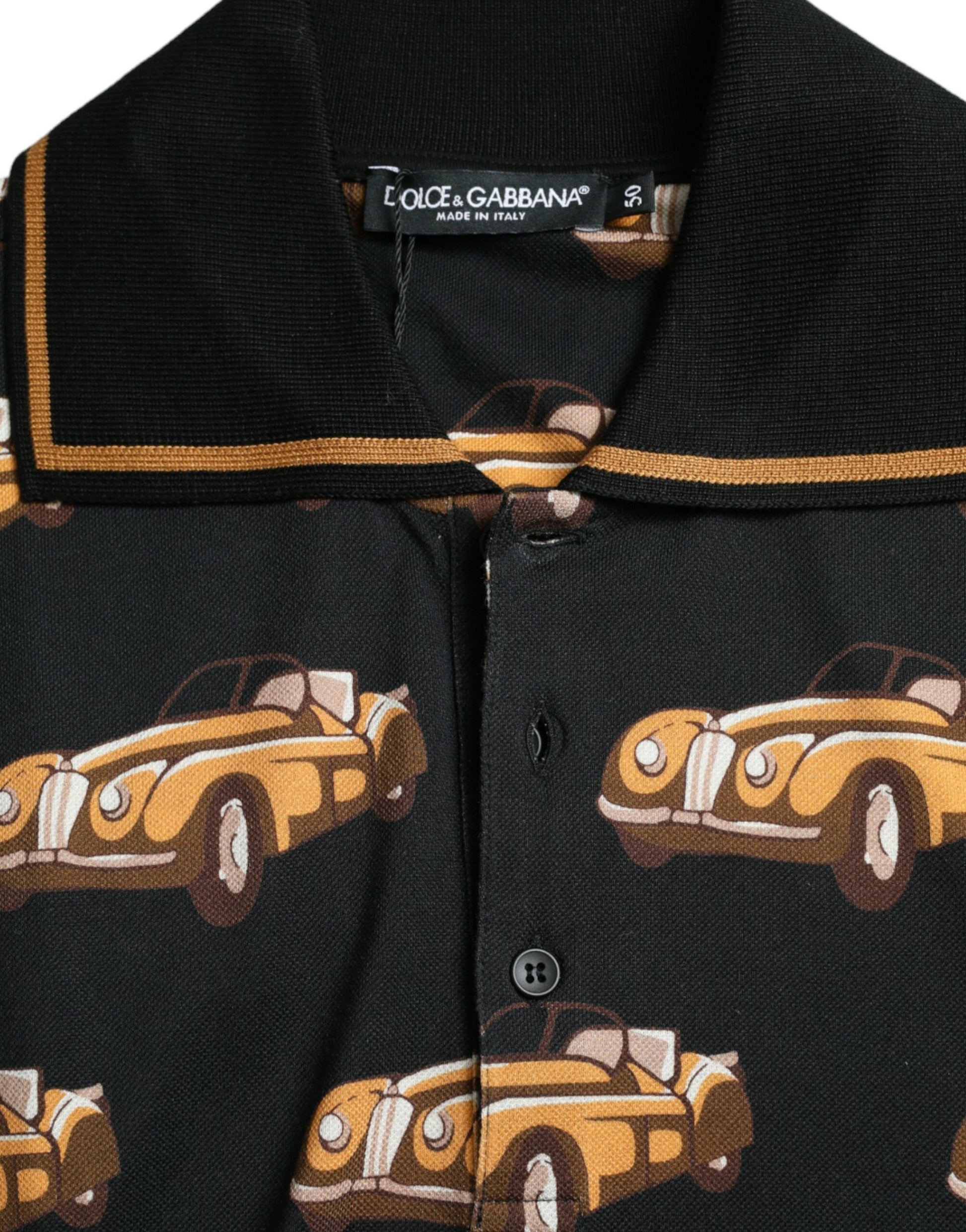 Black shirt with yellow car pattern