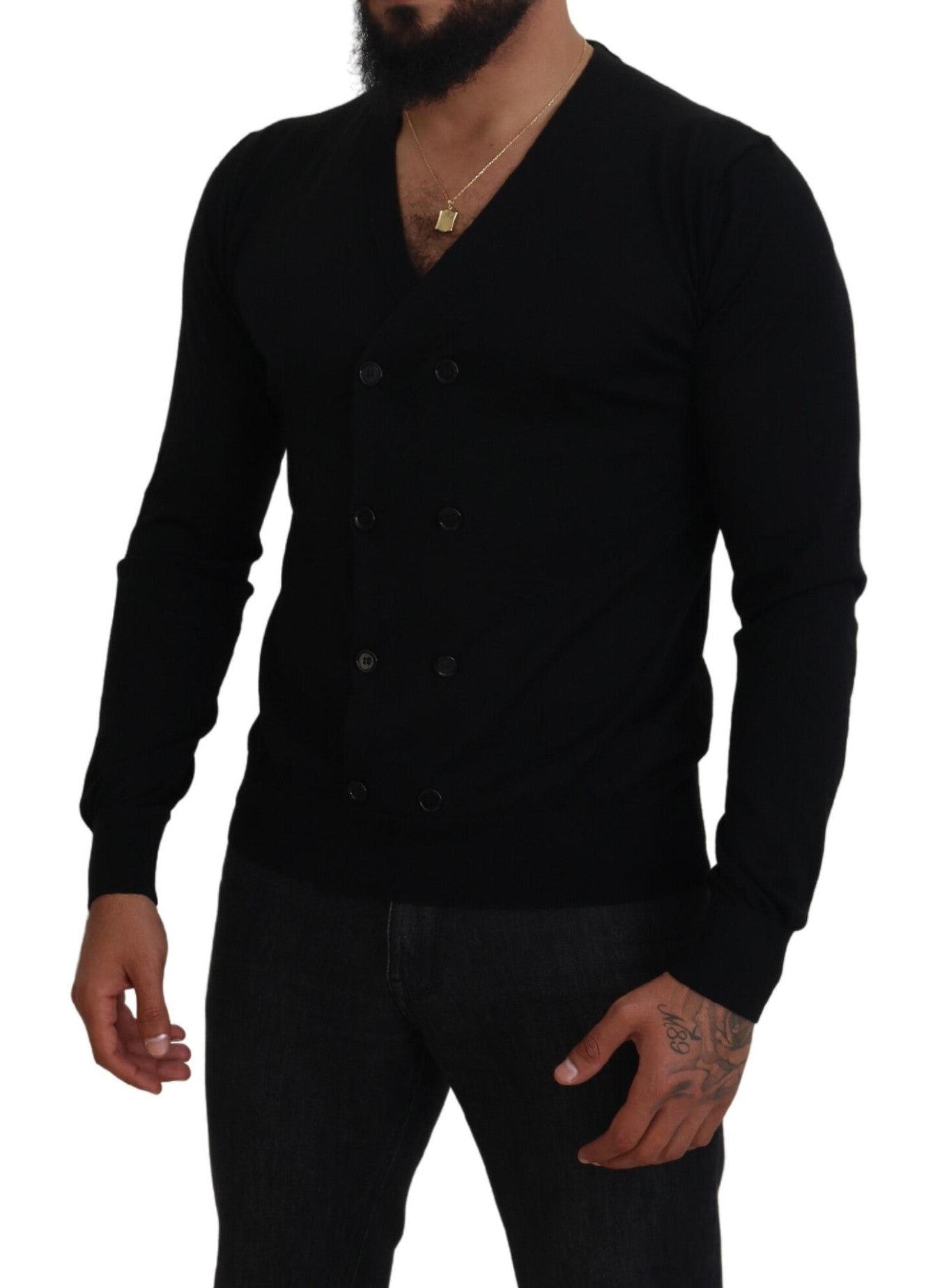 Man wearing black sweater and jeans
