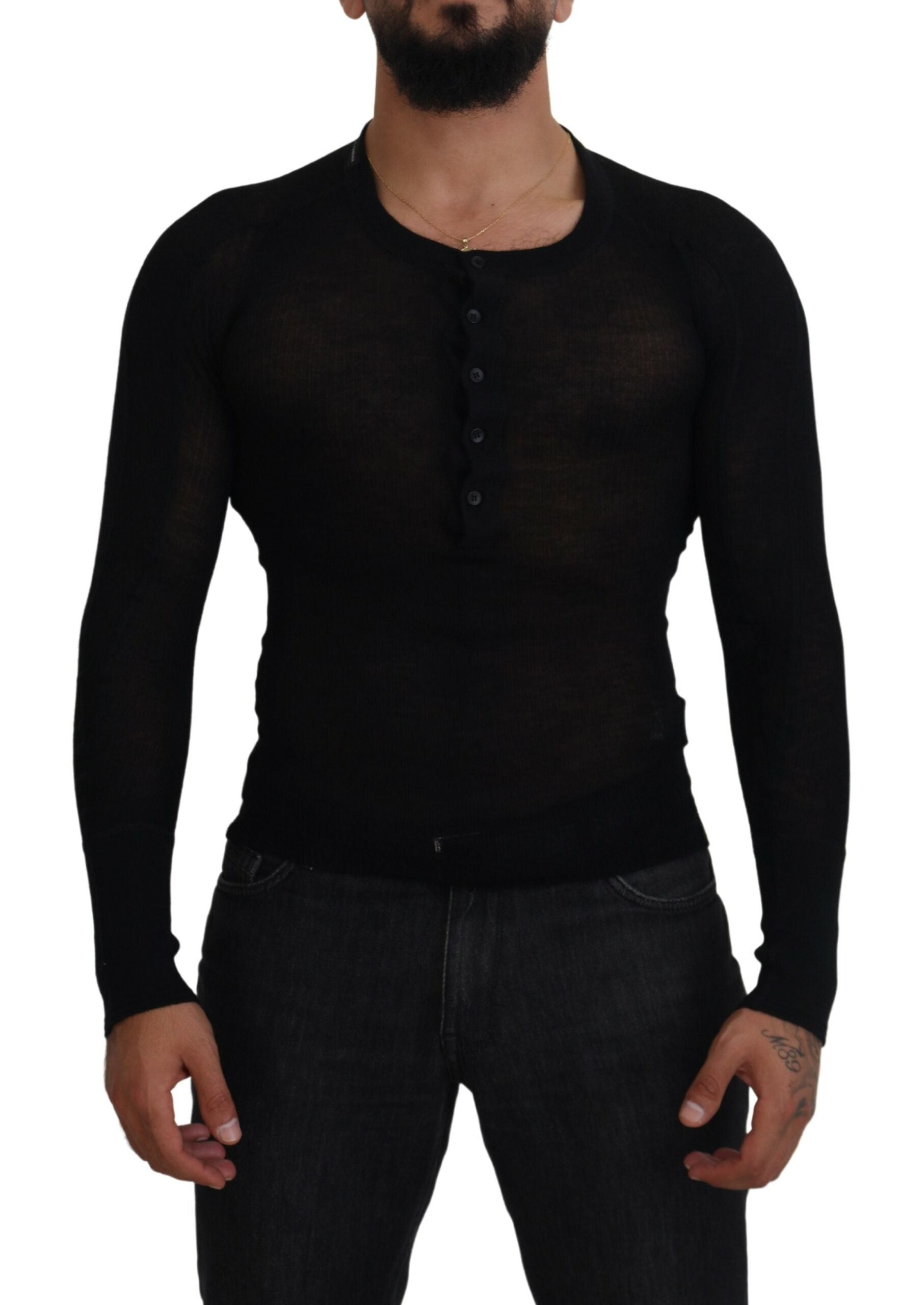 Man wearing black long sleeve shirt