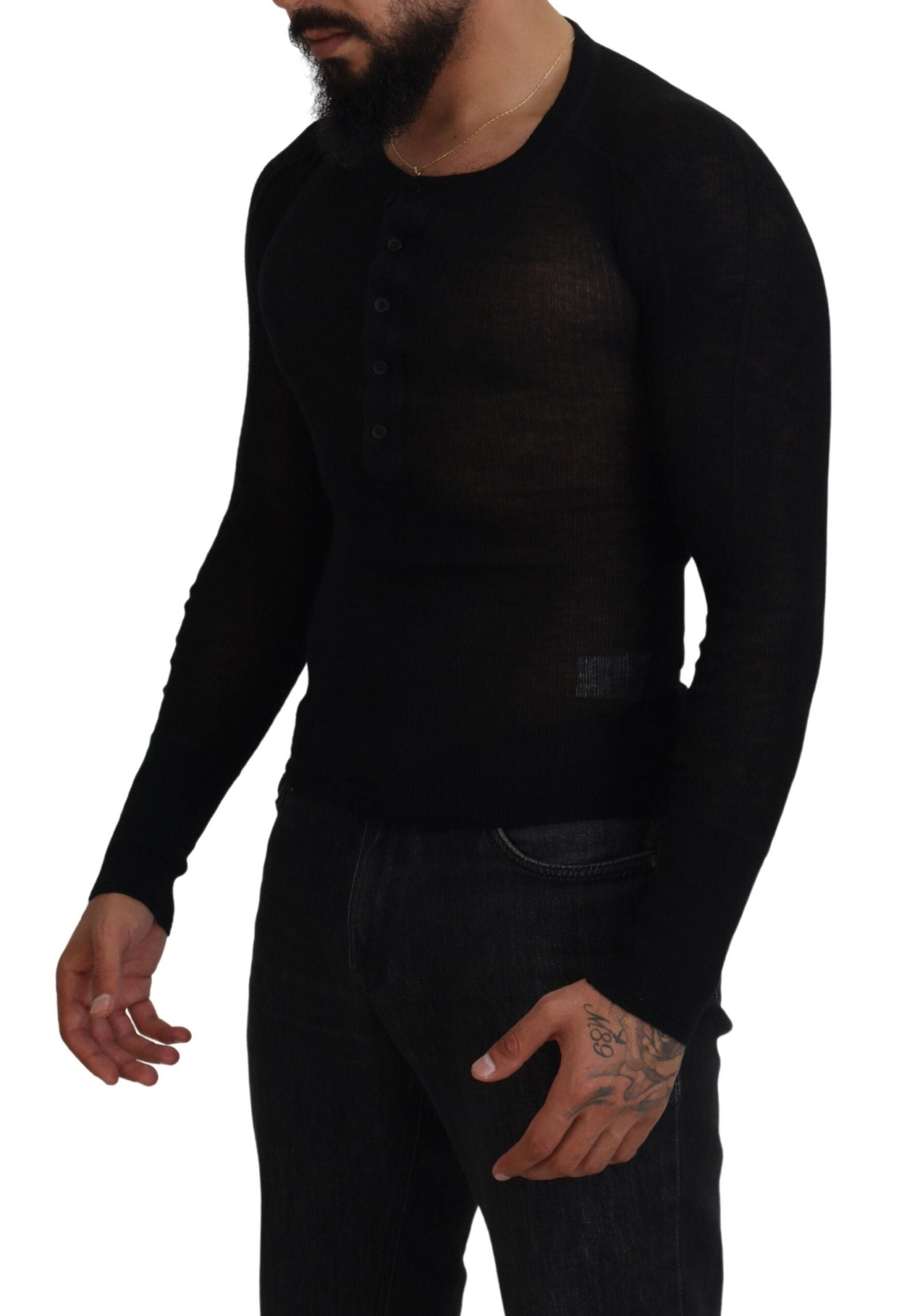 Man wearing black long sleeve shirt