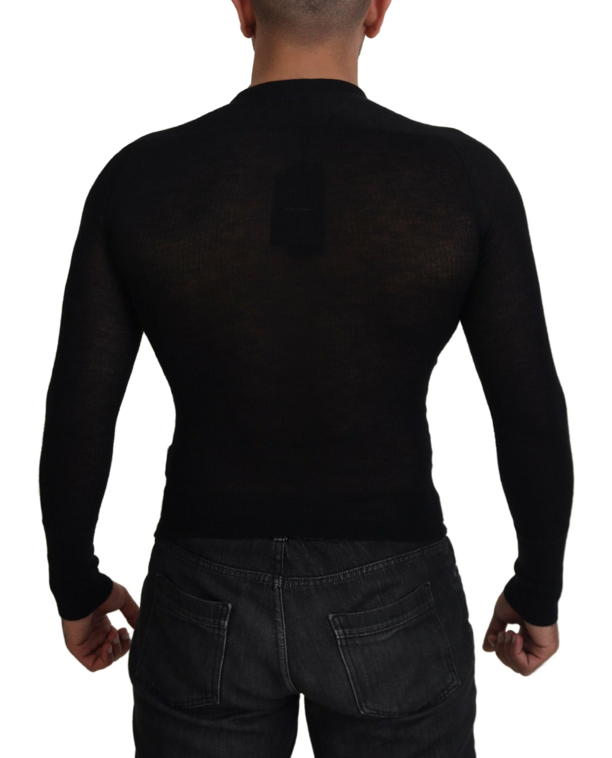 Man wearing black long sleeve shirt