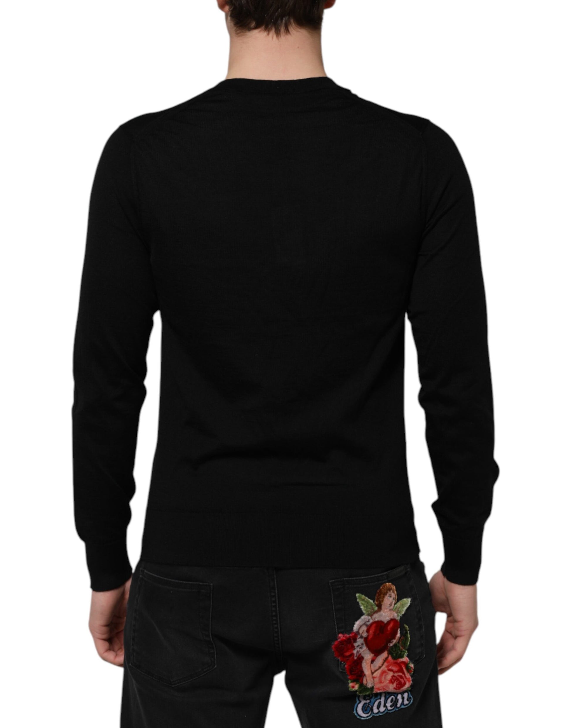 Black long sleeve shirt with floral design on back