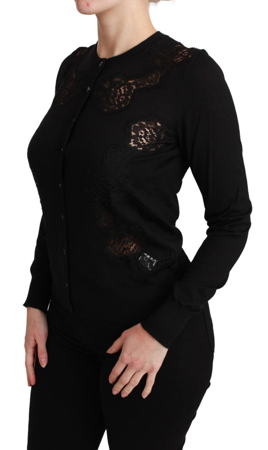 Woman wearing black lace top