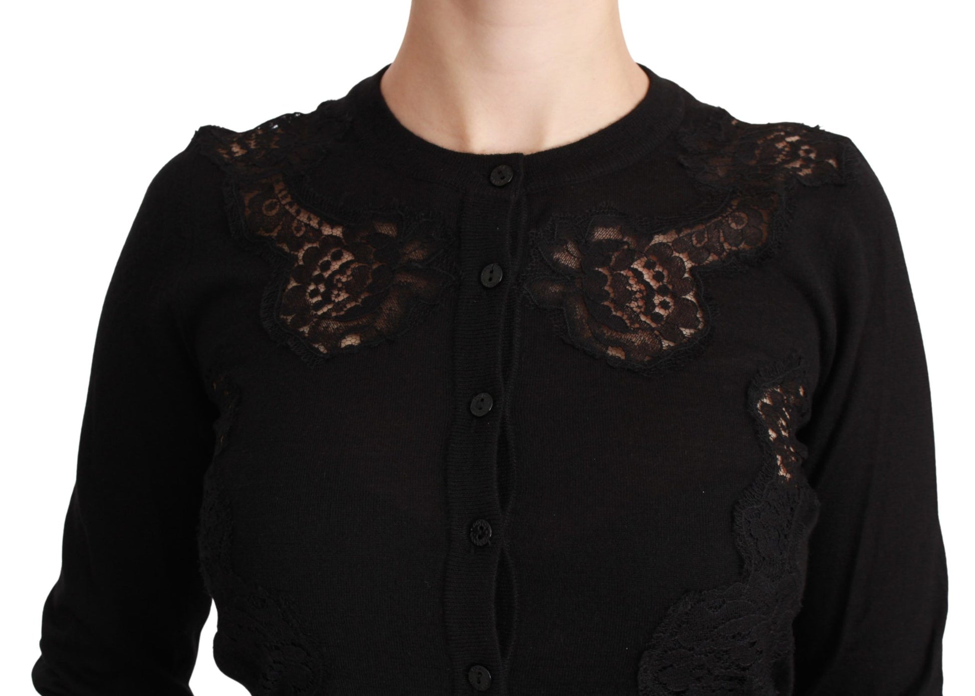 Black lace blouse with butterfly embellishment
