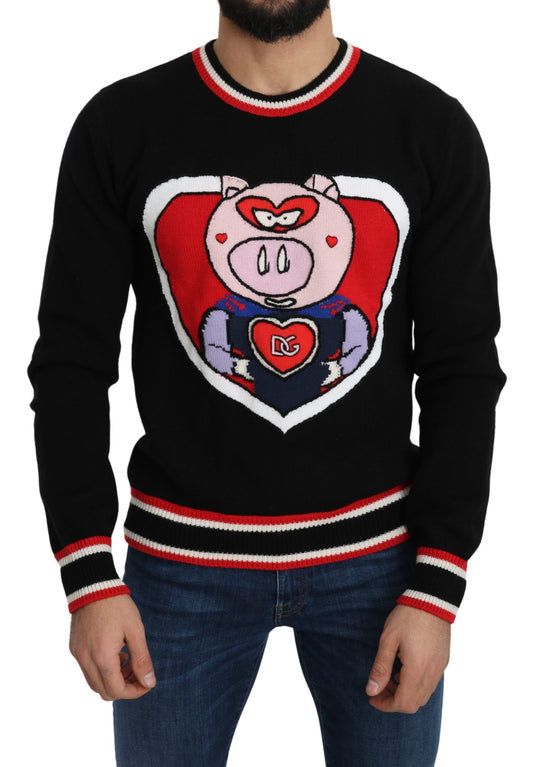 Man wearing a sweater with a pig heart design
