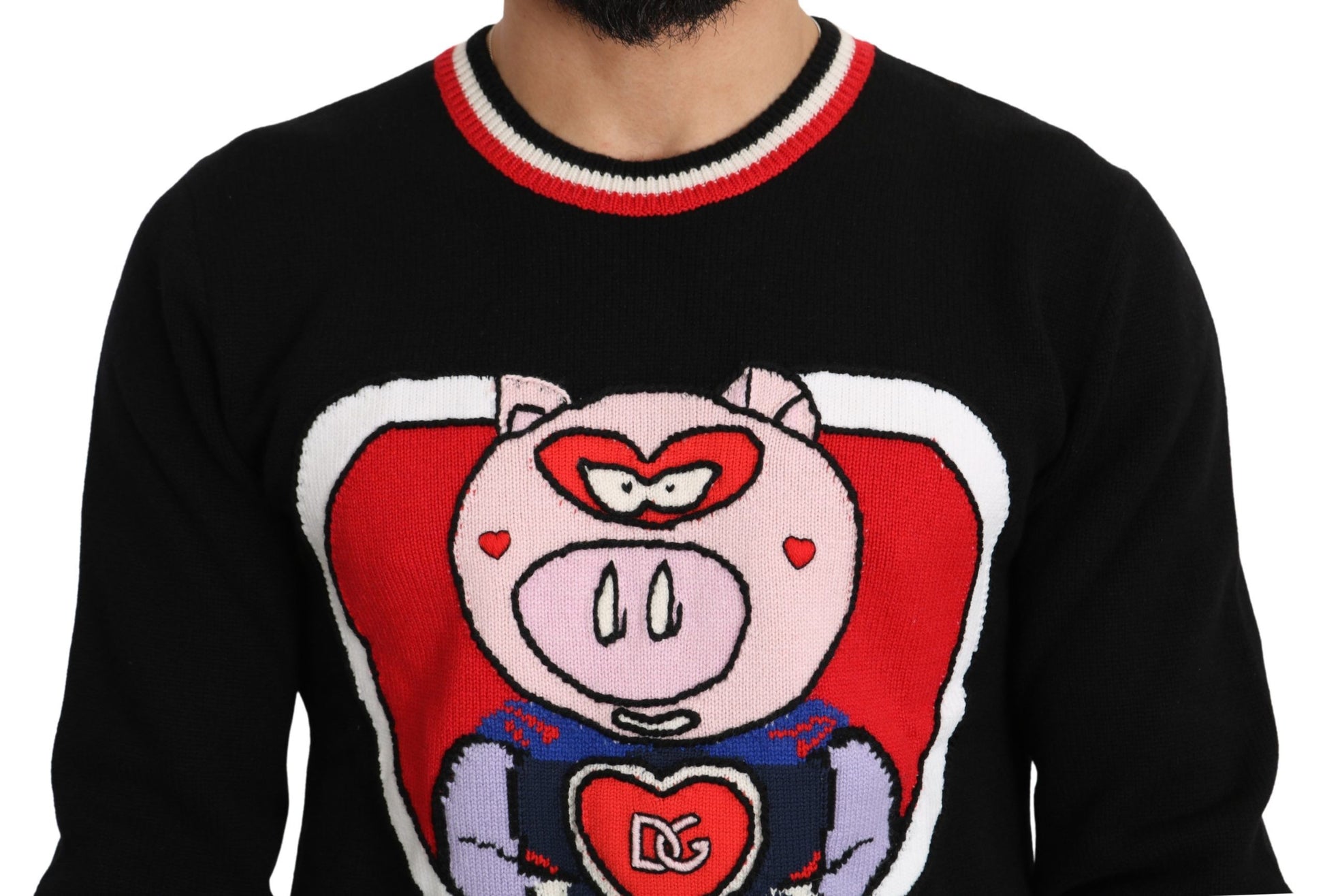 Black sweater with pig design on front