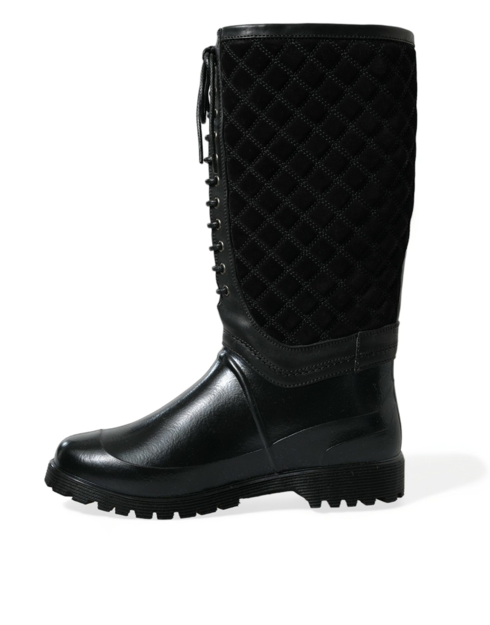 Black leather boot with chunky heel and platform sole