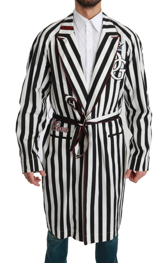 Black and white striped robe with belt
