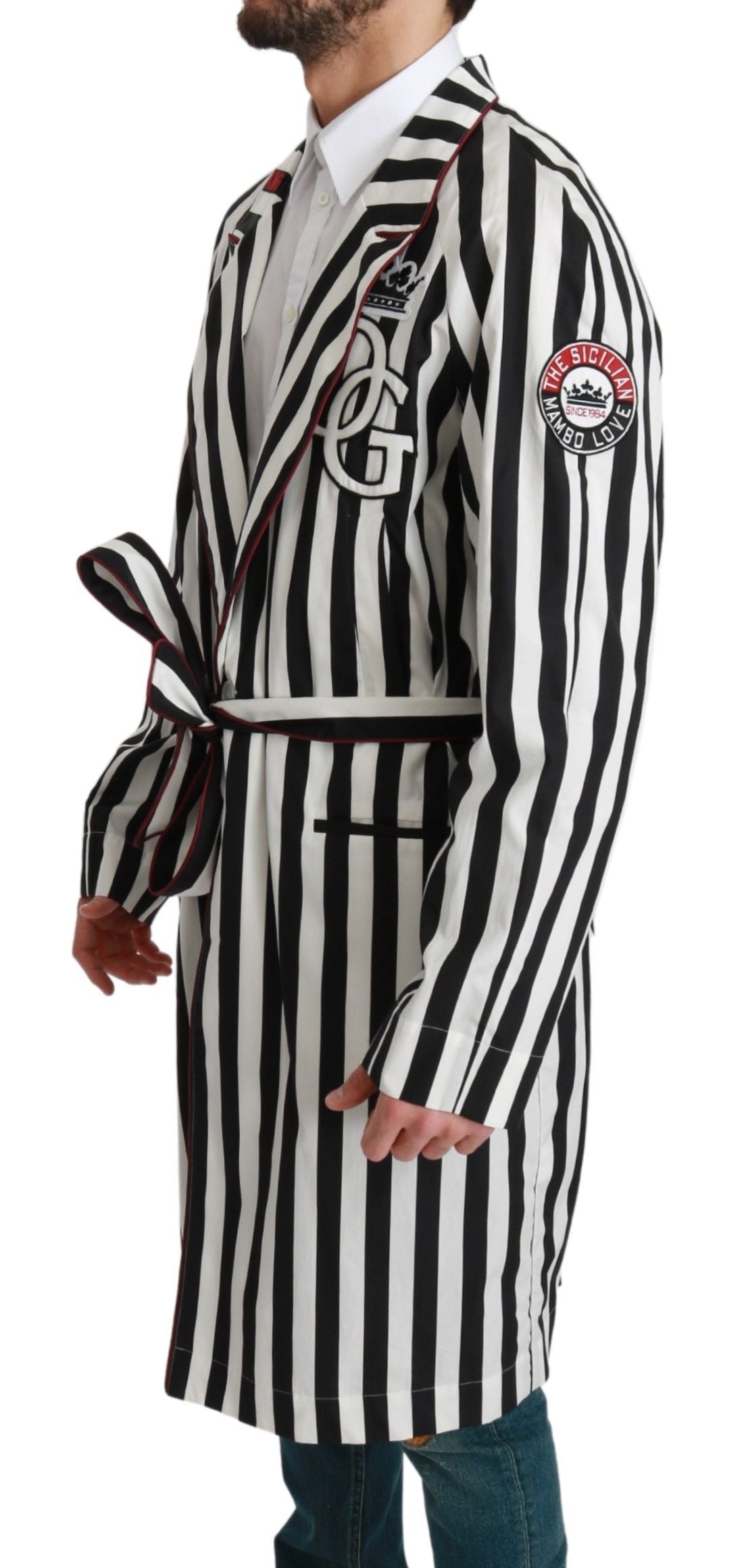 Black and white striped robe with hood
