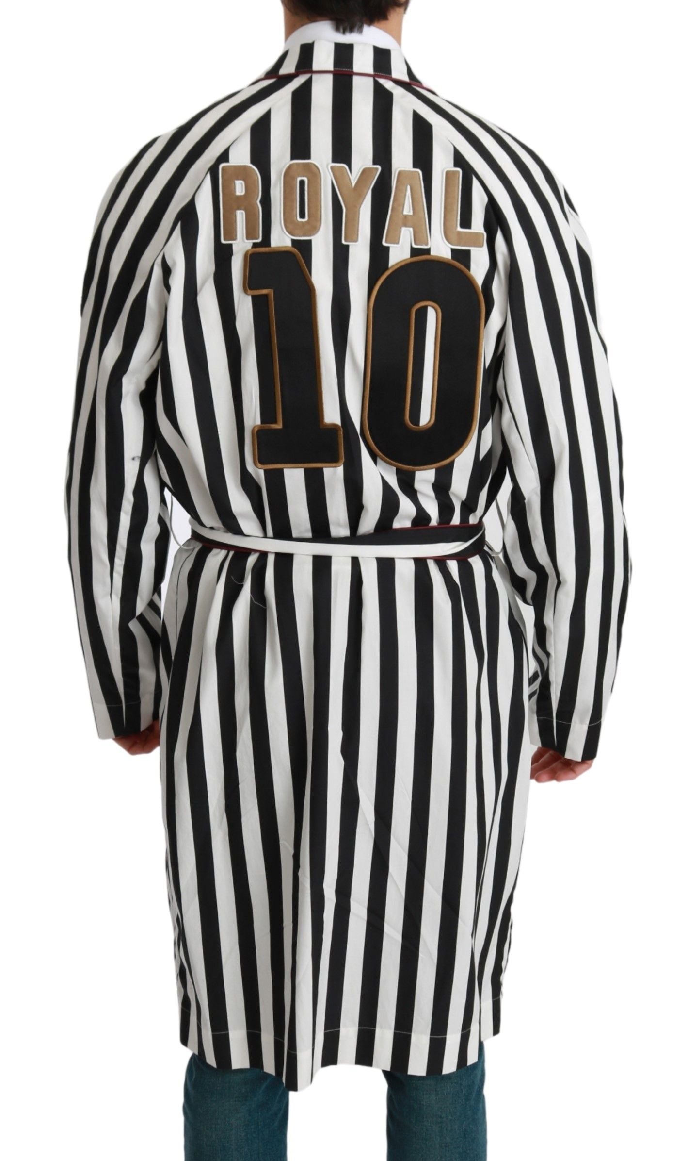 Black and white striped robe with "ROYAL" and number 10 on back