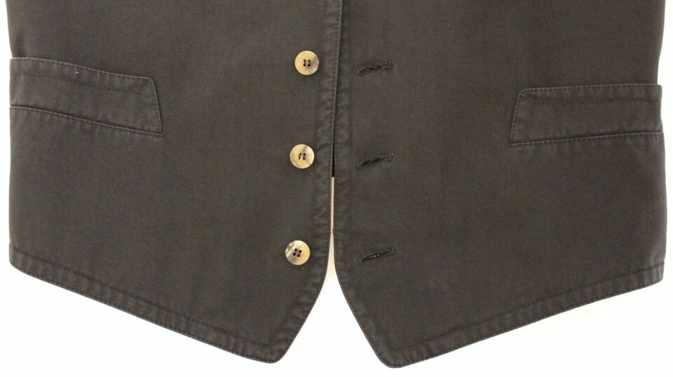 A black cotton blend vest gilet with two buttons and side pockets