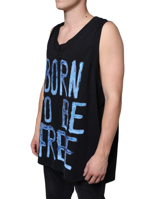 Black tank top with white lettering