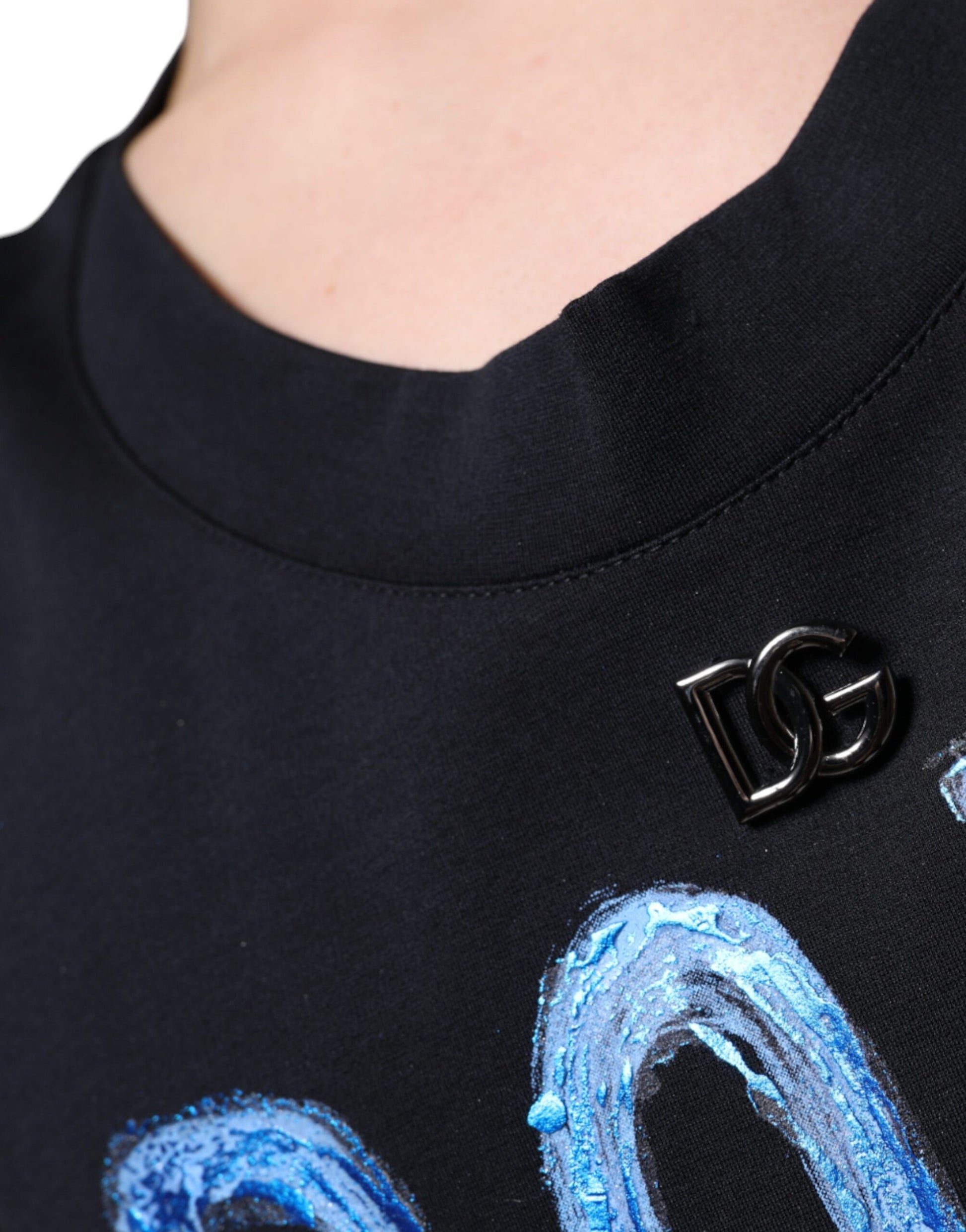 Black shirt with blue logo