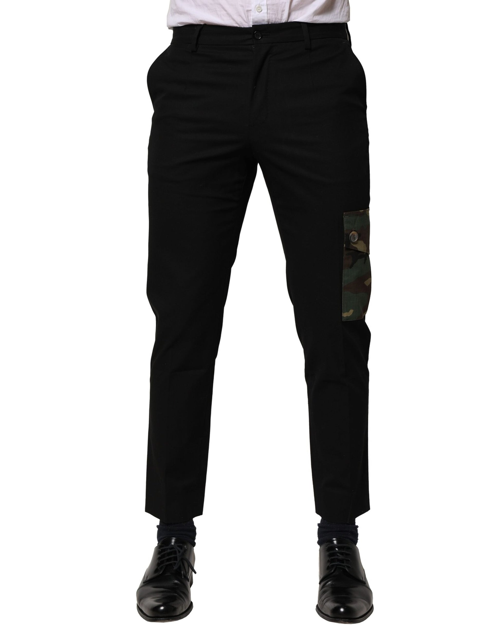 A pair of black cotton cargo pants by Dolce & Gabbana, featuring a slim fit and visible brand logo