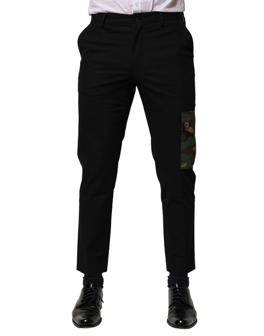 A pair of black cotton cargo pants by Dolce & Gabbana, featuring a slim fit and visible brand logo