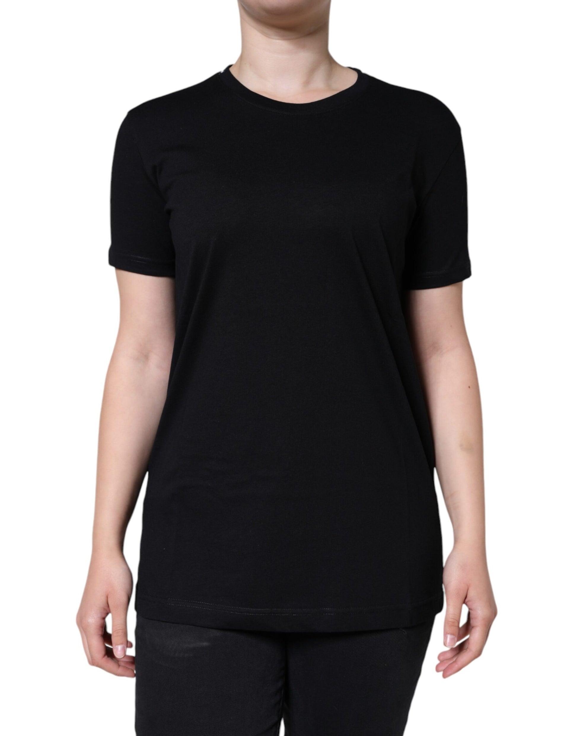 Black short sleeve t-shirt on a woman